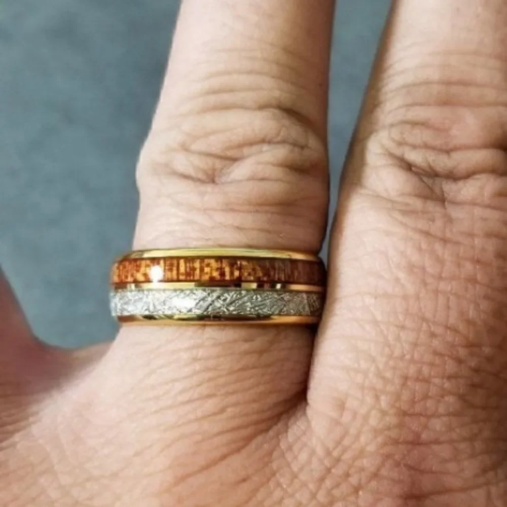 Men's Gold Meteor and Koa Wood Tungsten Wedding Ring - Wedding Ring For Him